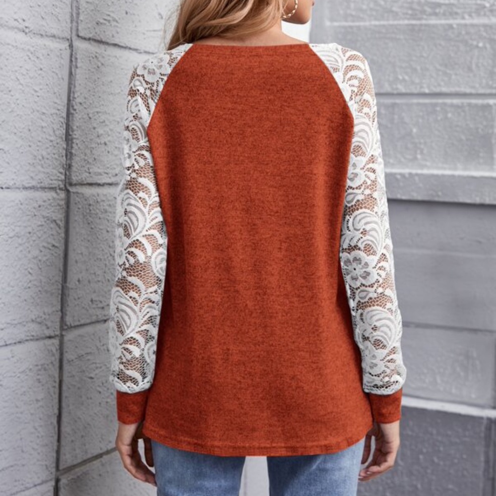 Floral Lace Sheer Sleeve Top - Picture 9 of 15